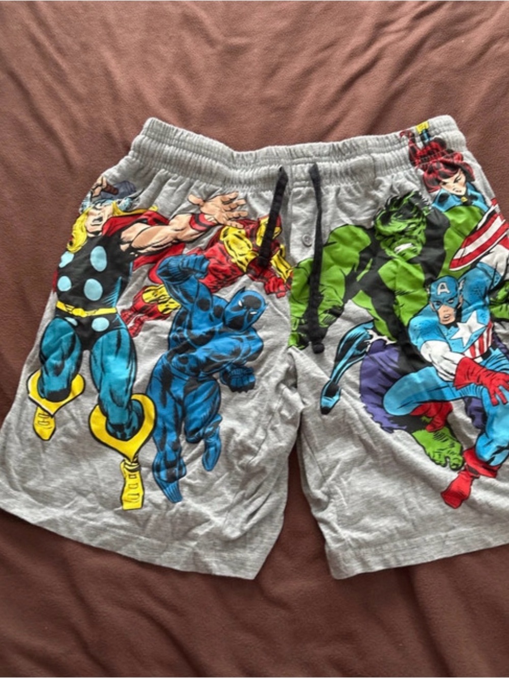 Marvel Men's Grey Athletic Shorts with Multicolor Superhero Print